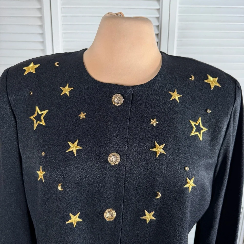 R&M Richards Celestial Star Moon Gold Button Vintage Blazer Tunic Jacket L - Picture 2 of 16